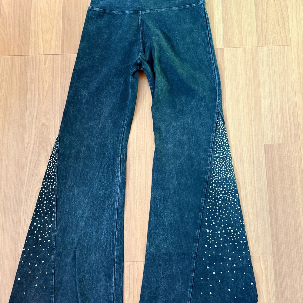 T Party Fashion Black Flare Pants with Rhinestone Detail